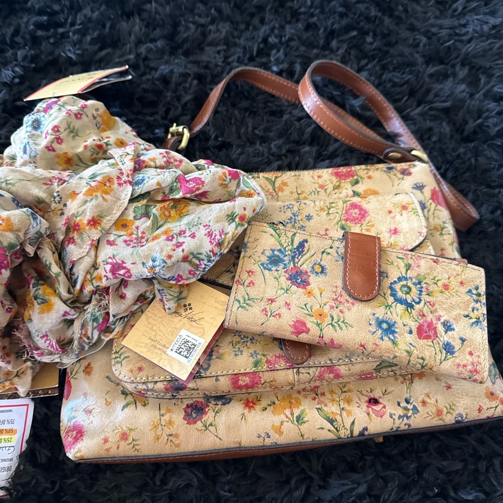 Patricia Nash Floral Crossbody Bag Set - Tan and Brown